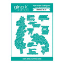 gina k. Designs cutting dies set with floral and text designs on a teal background