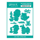 gina k. Designs cutting dies with animal illustrations and text on a teal background