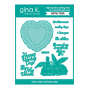 gina k. Designs cutting die set with heart shape, rabbits, and text on a teal background