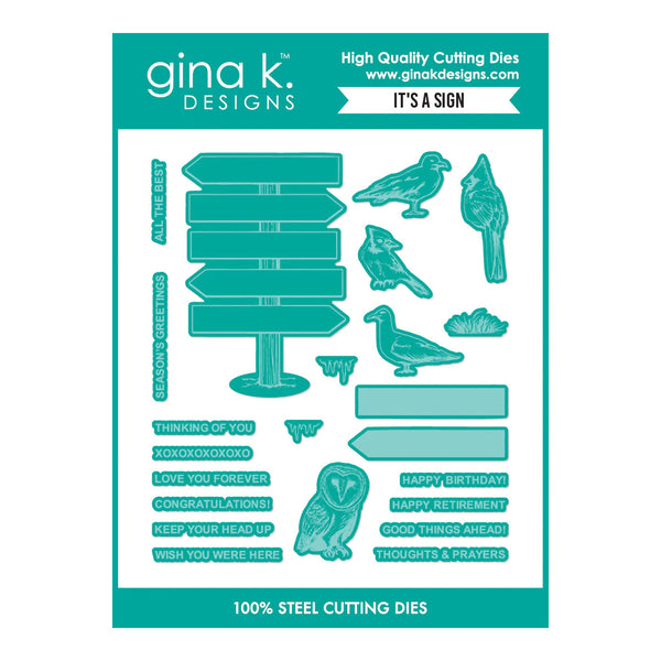 gina k. Designs cutting dies set with various shapes and text on a teal background