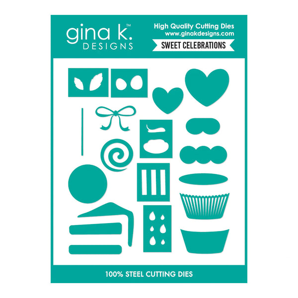 gina k. Designs cutting dies with various shapes on a teal and white background