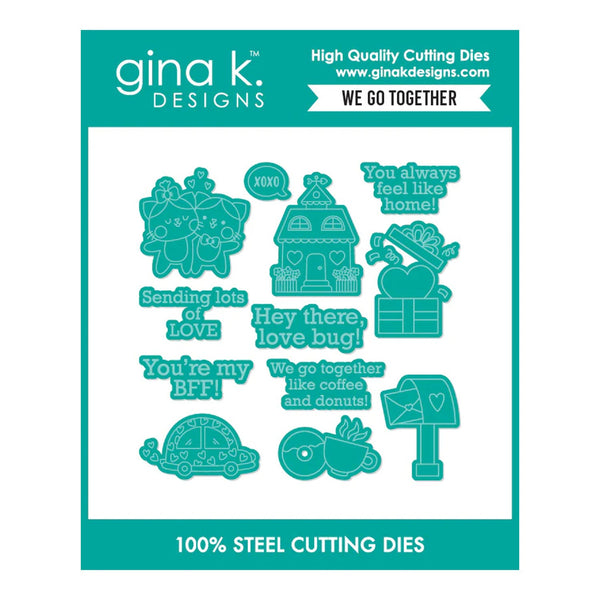 Gina K Designs cutting dies with various shapes and text on a teal background