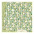 Patterned paper with pears on a green and blue background