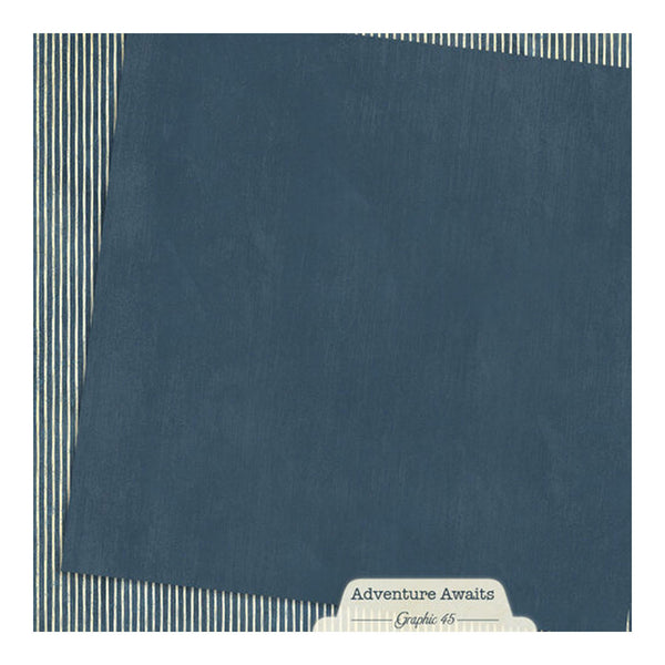 Navy blue paper with decorative border and 'Adventure Awaits' label on a white background