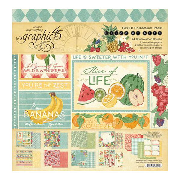 Collection pack with fruit-themed designs and text on a white background