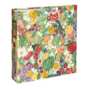 Colorful fruit and floral patterned box on a white background