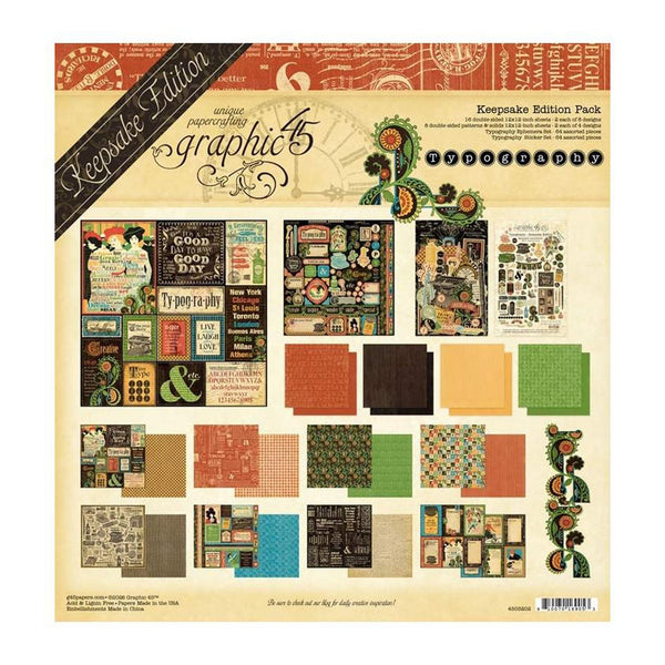 Graphic 45 Keepsake Edition Pack 12"x 12" - Typography