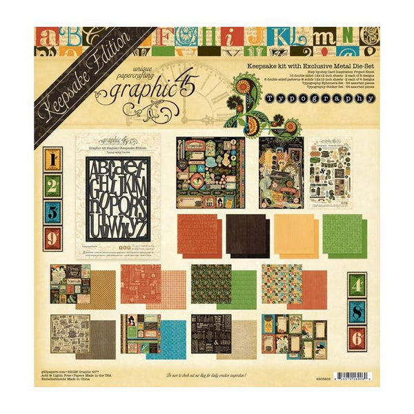 Graphic 45 Keepsake Kit with Exclusive Metal Die Set 12"x 12" - Typography