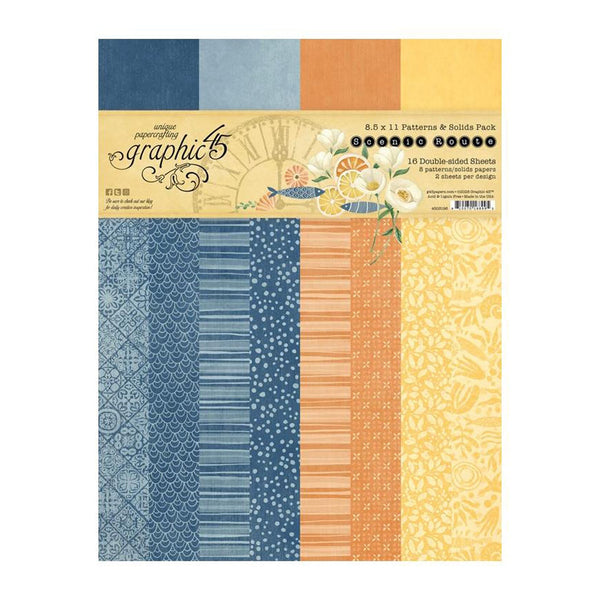 Graphic 45 Patterns & Solids Collection Pack 8.5"x 11" - Scenic Route