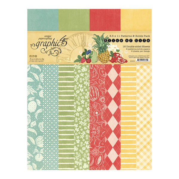Pack of patterned paper with various designs on a white background