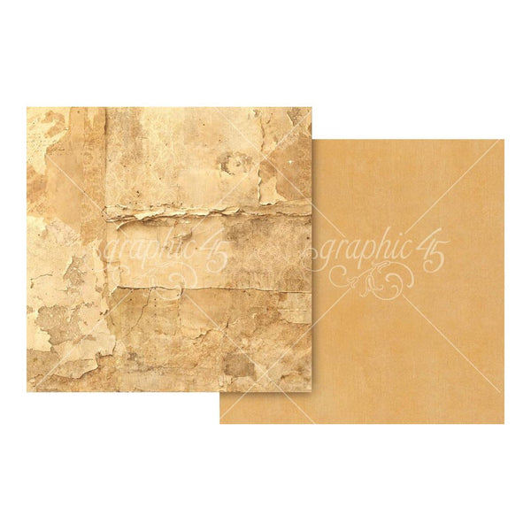 Graphic 45 Journaling Through Time Pattern & Solid Cardstock 12"x 12" - Goldenrod Gold