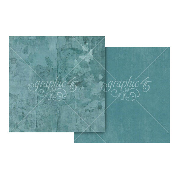 Graphic 45 Journaling Through Time Pattern & Solid Cardstock 12"x 12" - Bluebird Blue