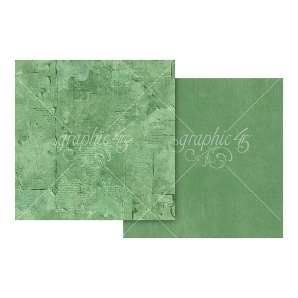 Graphic 45 Journaling Through Time Pattern & Solid Cardstock 12"x 12" - Leaf Green