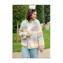 Woman wearing a colorful knitted cardigan outdoors