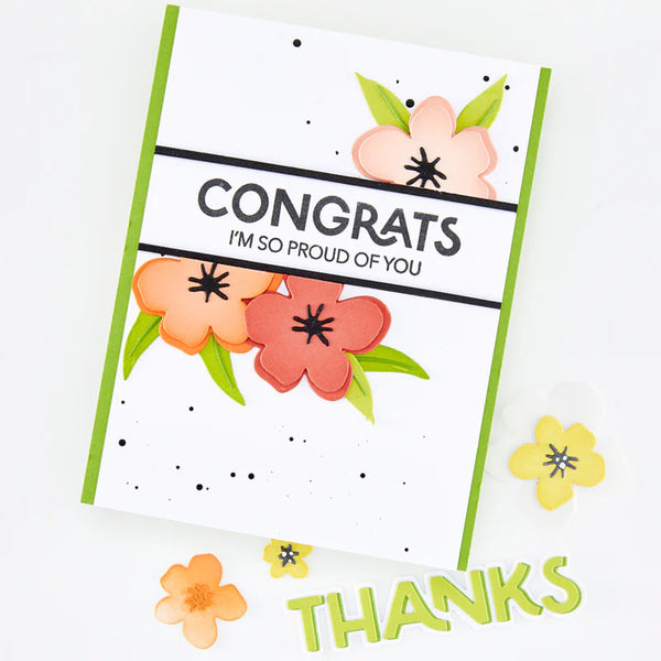 Greeting card with floral design and text 'Congrats I'm so proud of you' on a white background.