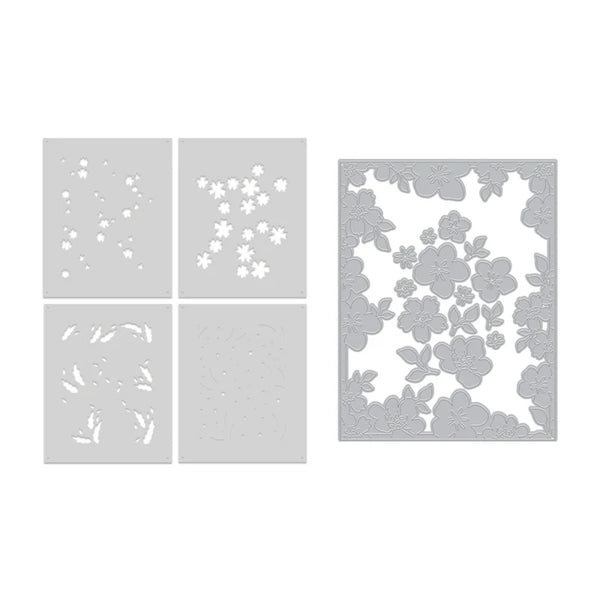 Set of floral stencils with different patterns on a white background