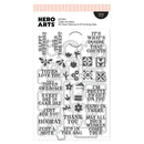 Hero Arts clear stamps set with various phrases and designs on a white background