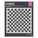 Square stencil with checkered pattern on a gray background