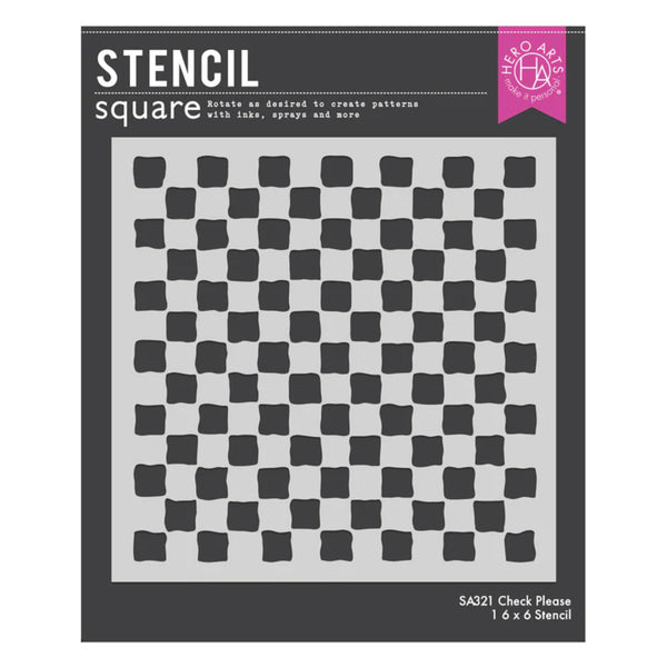 Square stencil with checkered pattern on a gray background
