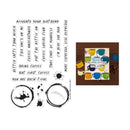 Set of coffee-themed stamps with various designs on a white background