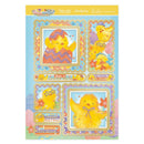 Sheet of decorative stickers with cartoon ducks on a colorful background