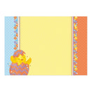 Colorful Easter-themed paper with a chick and egg design on a yellow background
