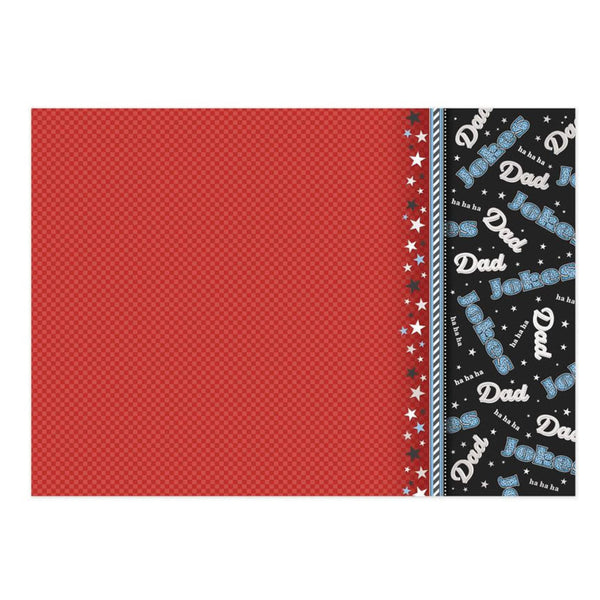 Red fabric with a border featuring 'Dad' text on a white background