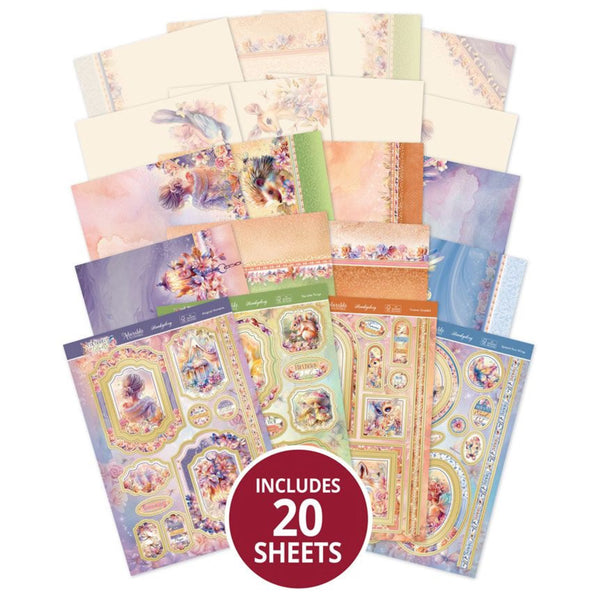 Collection of decorative paper sheets with floral and vintage designs, including a label indicating 20 sheets included.