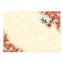 Decorative paper with floral designs and birds on a beige background