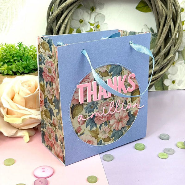 Floral gift bag with 'Thanks a million' text on a decorative background