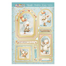Decorative paper sheet with duck illustrations and text on a light blue background
