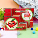 Decorative letter 'P' with a watermelon and apple design on a colorful background