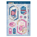Decorative sticker sheet with various designs on a blue background
