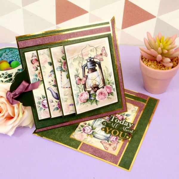 Decorative greeting card with floral design and 'Today is all about you' text on a colorful background.