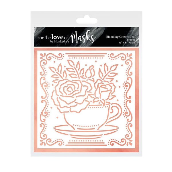 Floral design on a stencil with 'For the Love of Masks' branding.