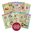Set of decorative paper sheets with vintage-style graphics on a white background