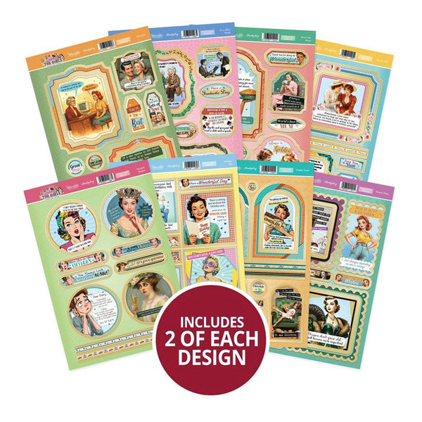 Set of decorative paper sheets with vintage-style graphics on a white background