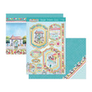 Decorative paper sheet with colorful designs and text on a white background