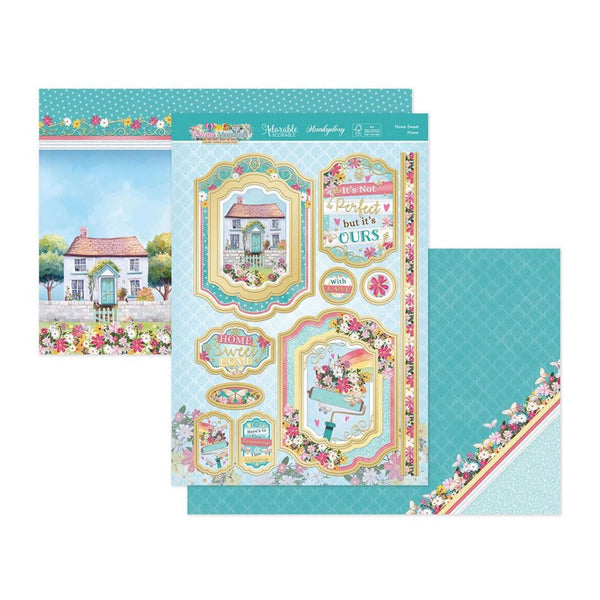 Decorative paper sheet with colorful designs and text on a white background