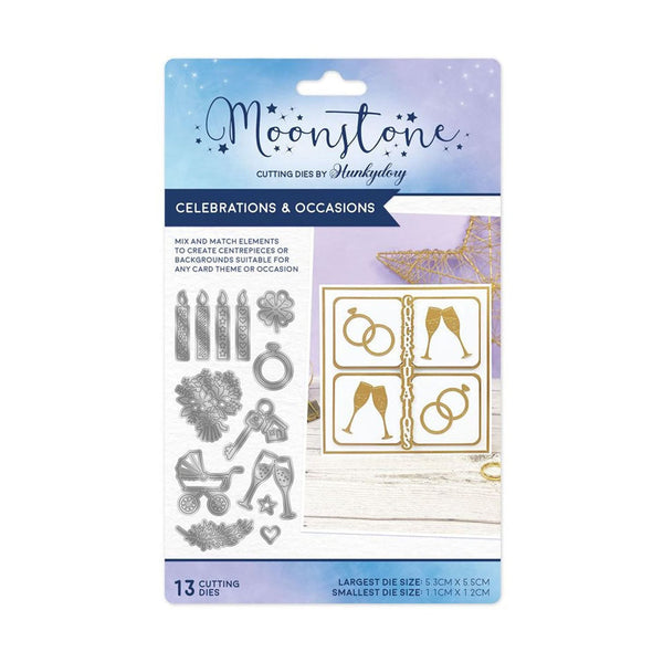 Packaging of Moontone cuttings dies with product images on a white background