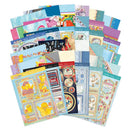 Collection of colorful greeting cards with various designs on a white background