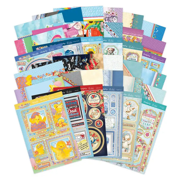 Collection of colorful greeting cards with various designs on a white background