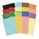 Collection of colorful patterned paper sheets on a white background