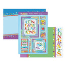 Colorful children's paper with various designs and text on a white background