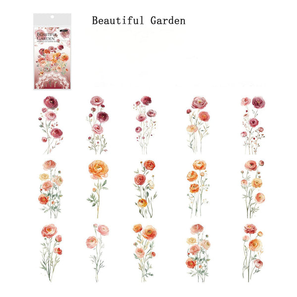 Poppy Crafts Retro Flower Sticker Pack - Beautiful Garden