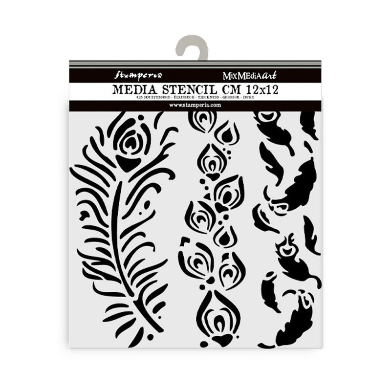 Stamperia Stencil 4.72"x 4.72" - Masquerade - Feathers