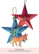 Decorative star ornaments with a donkey illustration on a white background, featuring the Katkin Krafts stamp set.