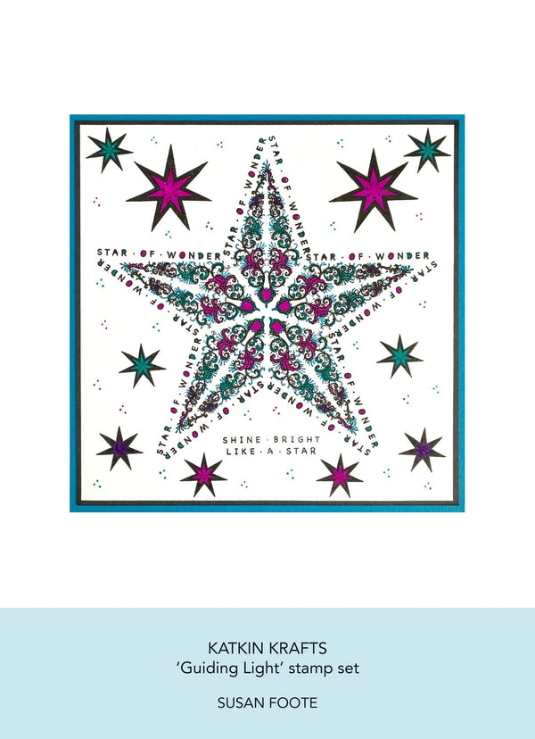 Star-shaped design with decorative elements on a white background, featuring the brand 'Katkin Krafts' and 'Susan Foote'.