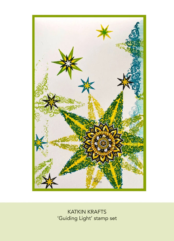 Decorative card with star designs and 'Katkin Krafts' branding