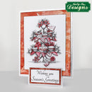 Christmas-themed card with a tree design and 'Wishing you Season's Greetings' text, featuring Katy Sue Designs branding.